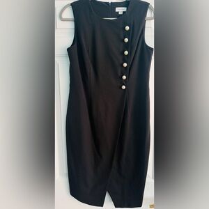 Elegant Black Calvin Klein Dress with Pearl Button Detail